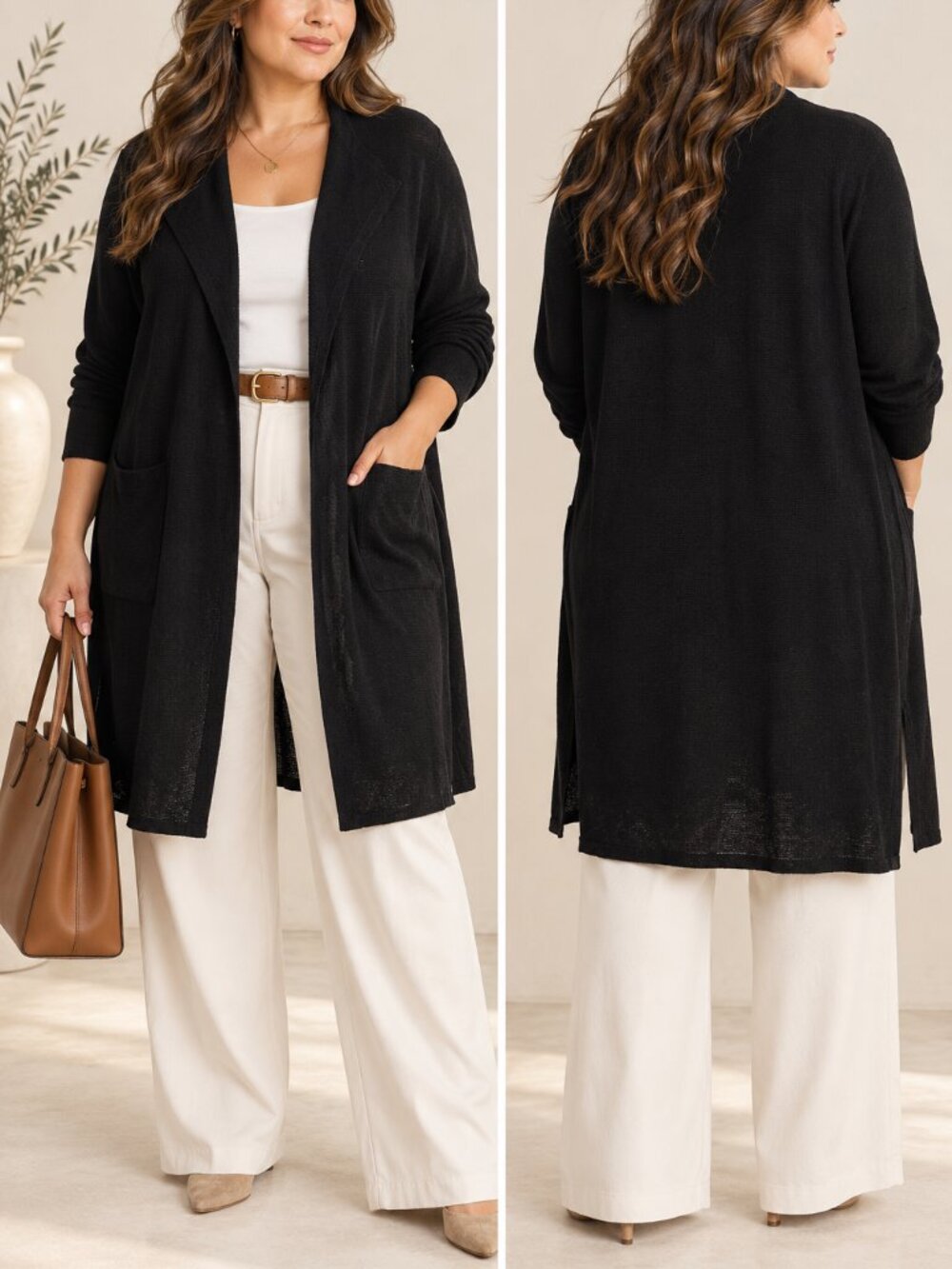 J.Crew Juliette Black Linen Blend Longline Cardigan Duster 2X
